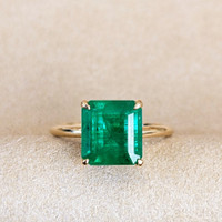 2.68 Ct. Emerald Natural Diamond Pave Ring, 18K Yellow Gold Image