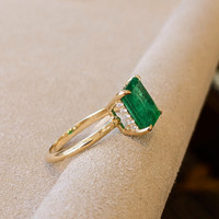2.68 Ct. Emerald Natural Diamond Pave Ring, 18K Yellow Gold Image