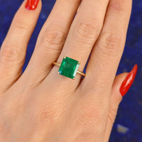 2.68 Ct. Emerald Natural Diamond Pave Ring, 18K Yellow Gold Life Style