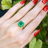 2.68 Ct. Emerald Natural Diamond Pave Ring, 18K Yellow Gold Life Style