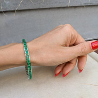 11.80 Ct.Tw.Total Carat Weight Emerald Bracelet, 18K White Gold Image