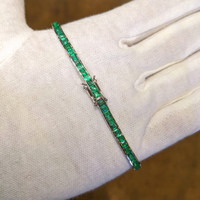 5.52 Ct.Tw.Total Carat Weight Emerald Bracelet, 18K White Gold Image