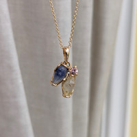 4.20 Ct. Multi Color Sapphire and Pink Sapphire Accent Stones Pendant, 14K Yellow Gold Image
