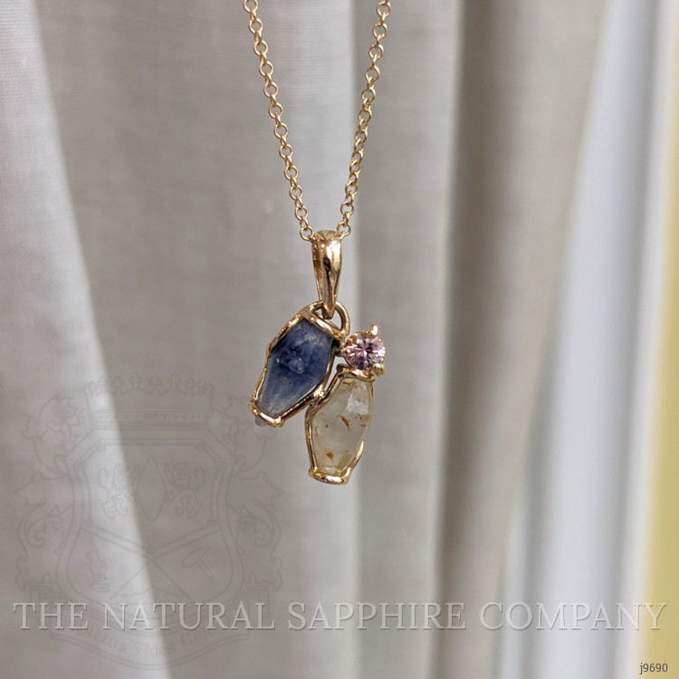 4.20 Ct. Multi Color Sapphire and Pink Sapphire Accent Stones Pendant, 14K Yellow Gold