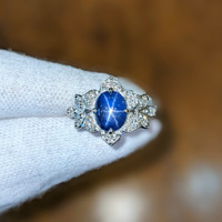 2.97 Ct. Blue Sapphire and Natural Diamond Pave Ring, Platinum 950 Image