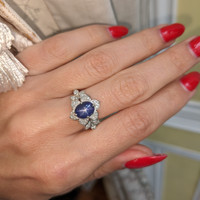 2.97 Ct. Blue Sapphire and Natural Diamond Pave Ring, Platinum 950 Image