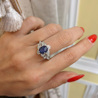 2.97 Ct. Blue Sapphire and Natural Diamond Pave Ring, Platinum 950 Image
