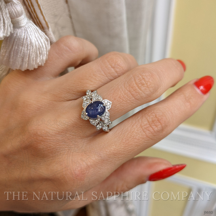 2.97 Ct. Blue Sapphire and Natural Diamond Pave Ring, Platinum 950