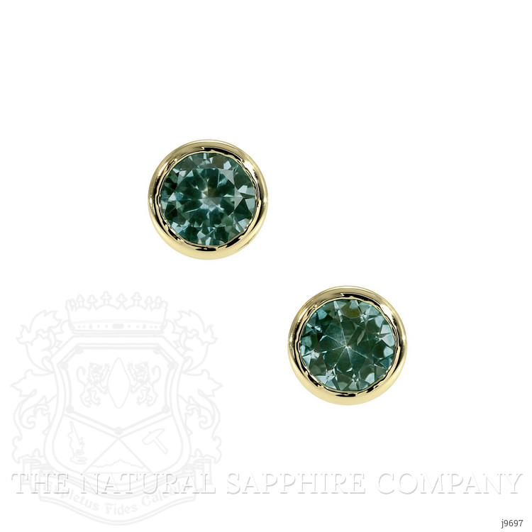 1.00 Ct.Tw. Bluish Green Sapphire Studs Earrings, 14K Yellow Gold