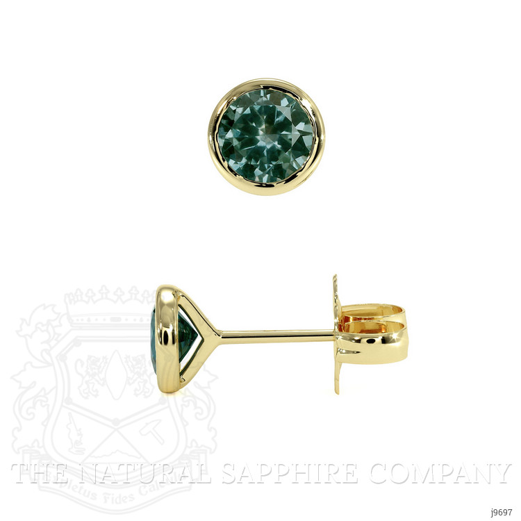 1.00 Ct.Tw. Bluish Green Sapphire Studs Earrings, 14K Yellow Gold
