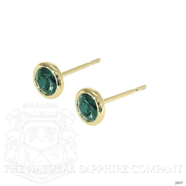 1.00 Ct.Tw. Bluish Green Sapphire Studs Earrings, 14K Yellow Gold