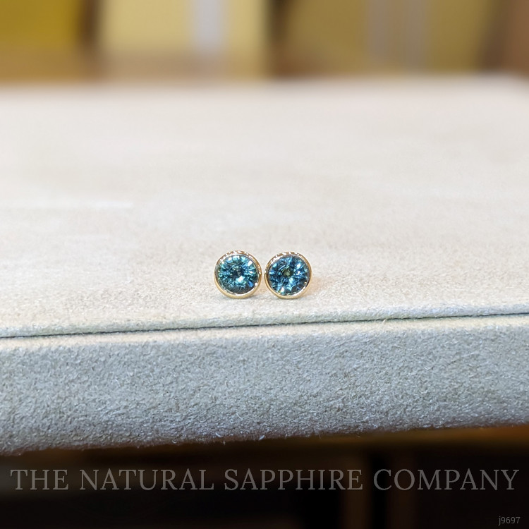 1.00 Ct.Tw. Bluish Green Sapphire Studs Earrings, 14K Yellow Gold