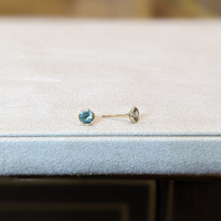 1.00&nbsp;Ct.Tw.Total Carat Weight Bluish Green Sapphire Studs Earrings, 14K Yellow Gold Life Style