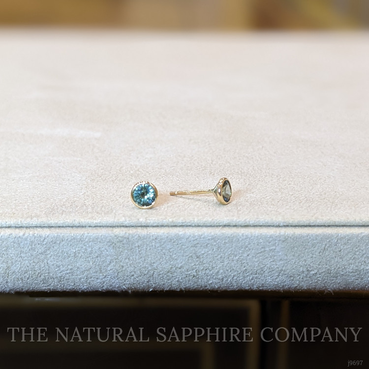 1.00 Ct.Tw. Bluish Green Sapphire Studs Earrings, 14K Yellow Gold