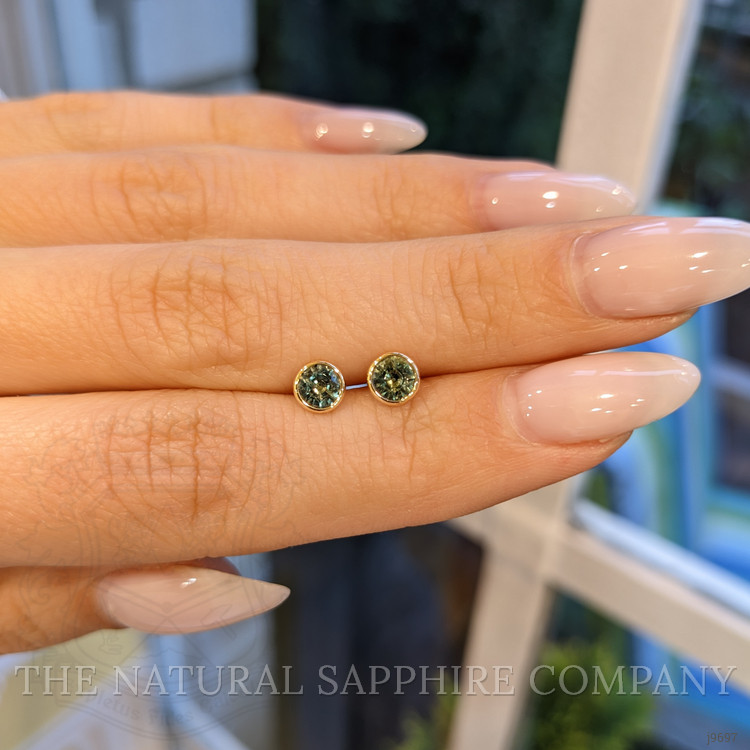 1.00 Ct.Tw. Bluish Green Sapphire Studs Earrings, 14K Yellow Gold