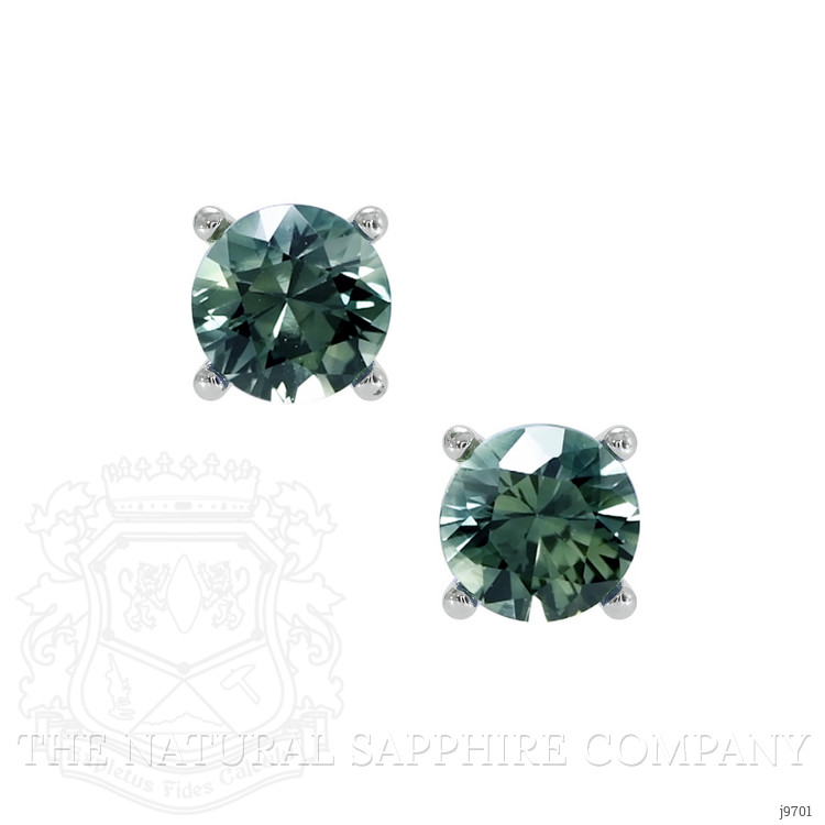1.00 Ct.Tw. Bluish Green Sapphire Studs Earrings, 14K White Gold