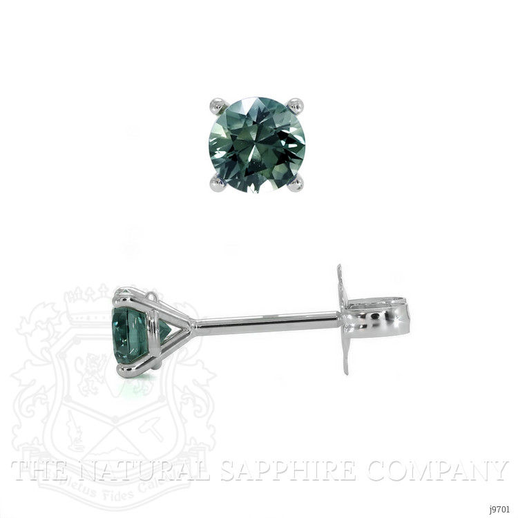 1.00 Ct.Tw. Bluish Green Sapphire Studs Earrings, 14K White Gold