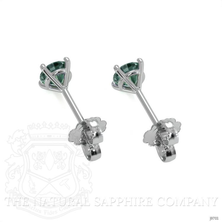 1.00 Ct.Tw. Bluish Green Sapphire Studs Earrings, 14K White Gold