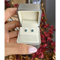 1.10&nbsp;Ct.Tw.Total Carat Weight Bluish Green Sapphire Studs Earrings, 14K White Gold Life Style