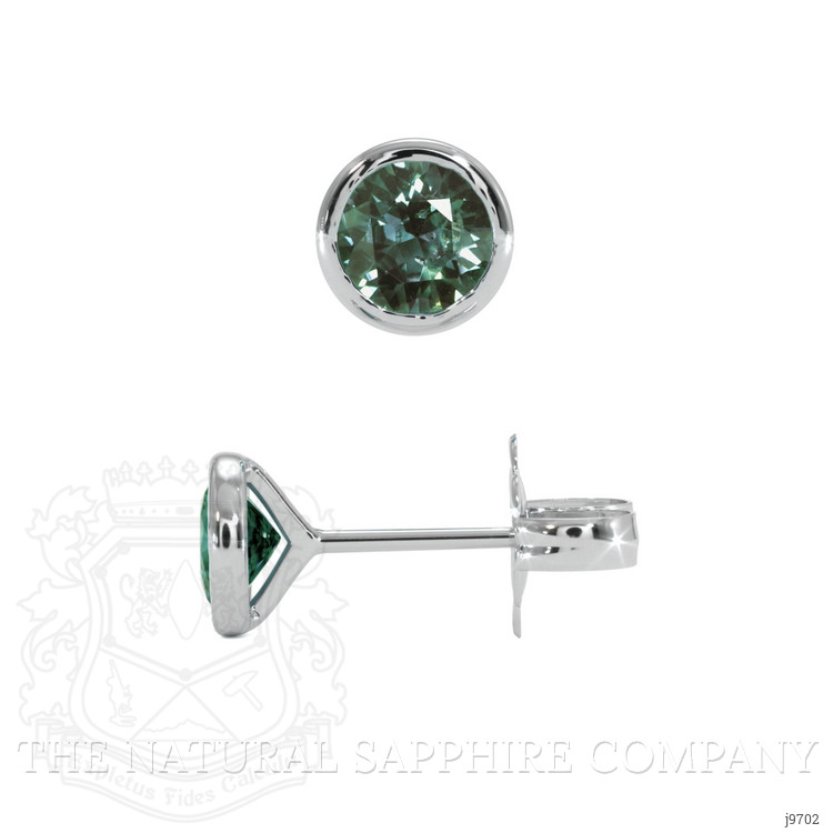 1.00 Ct.Tw. Bluish Green Sapphire Studs Earrings, 14K White Gold