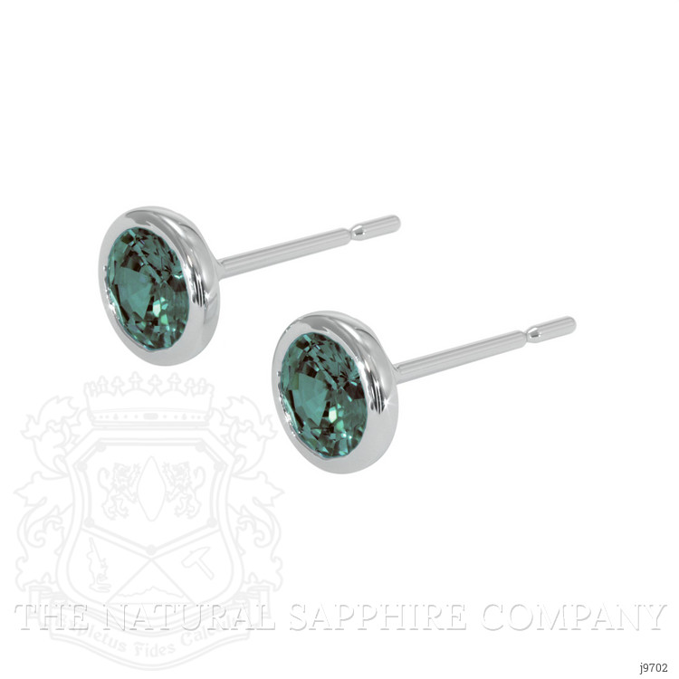 1.00 Ct.Tw. Bluish Green Sapphire Studs Earrings, 14K White Gold