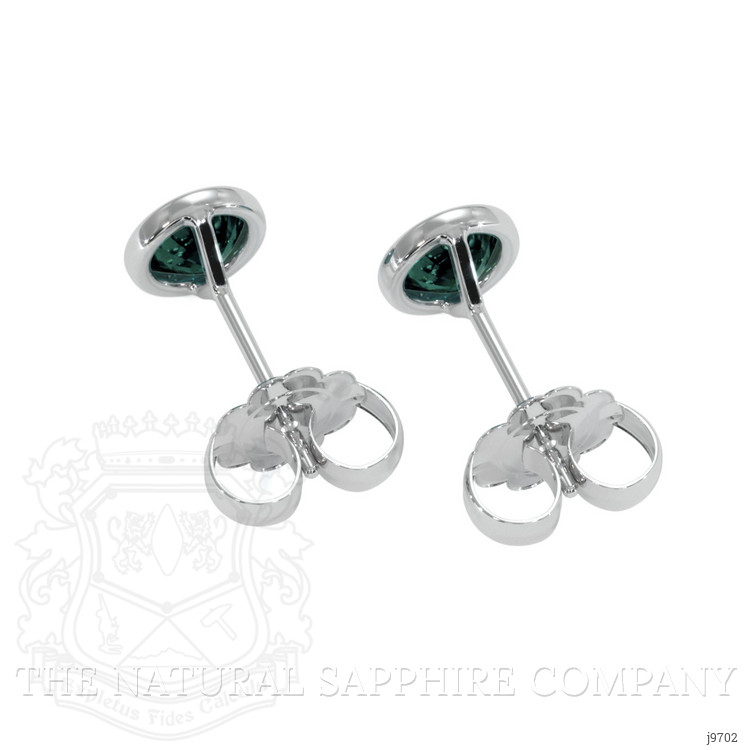 1.00 Ct.Tw. Bluish Green Sapphire Studs Earrings, 14K White Gold
