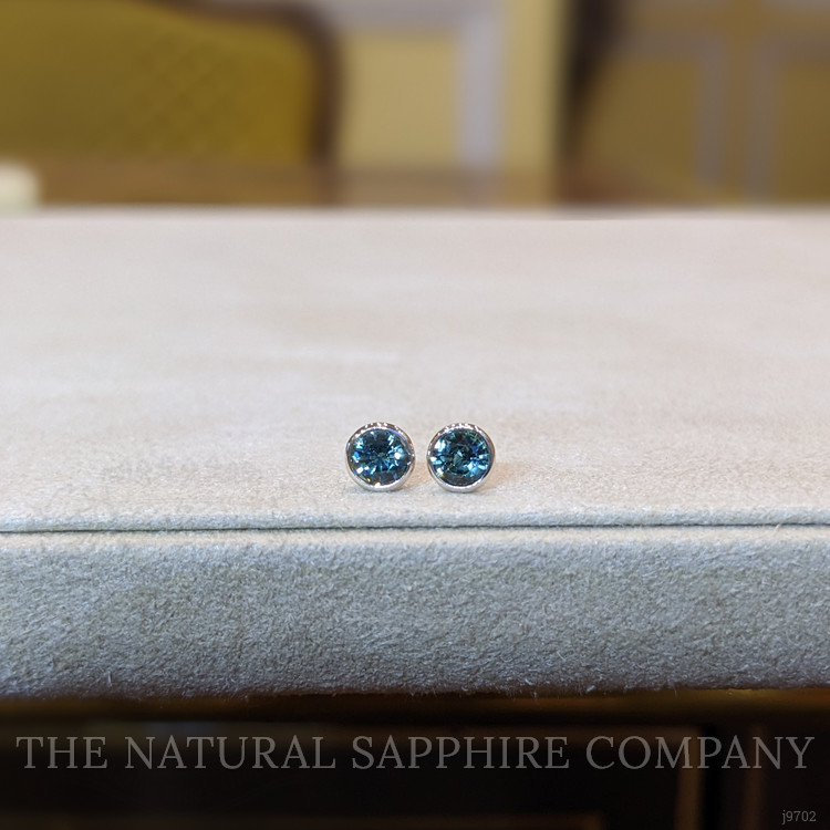 1.00 Ct.Tw. Bluish Green Sapphire Studs Earrings, 14K White Gold