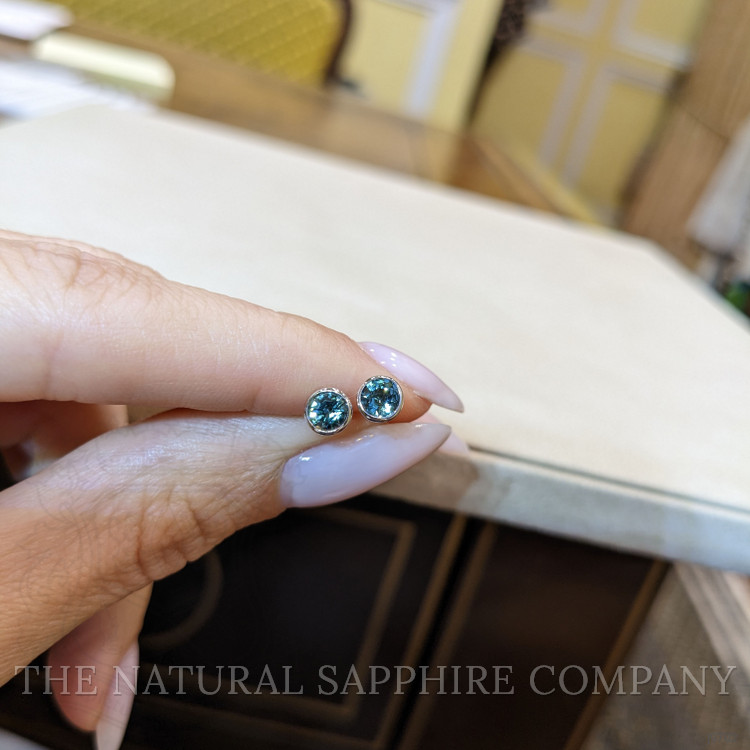 1.00 Ct.Tw. Bluish Green Sapphire Studs Earrings, 14K White Gold
