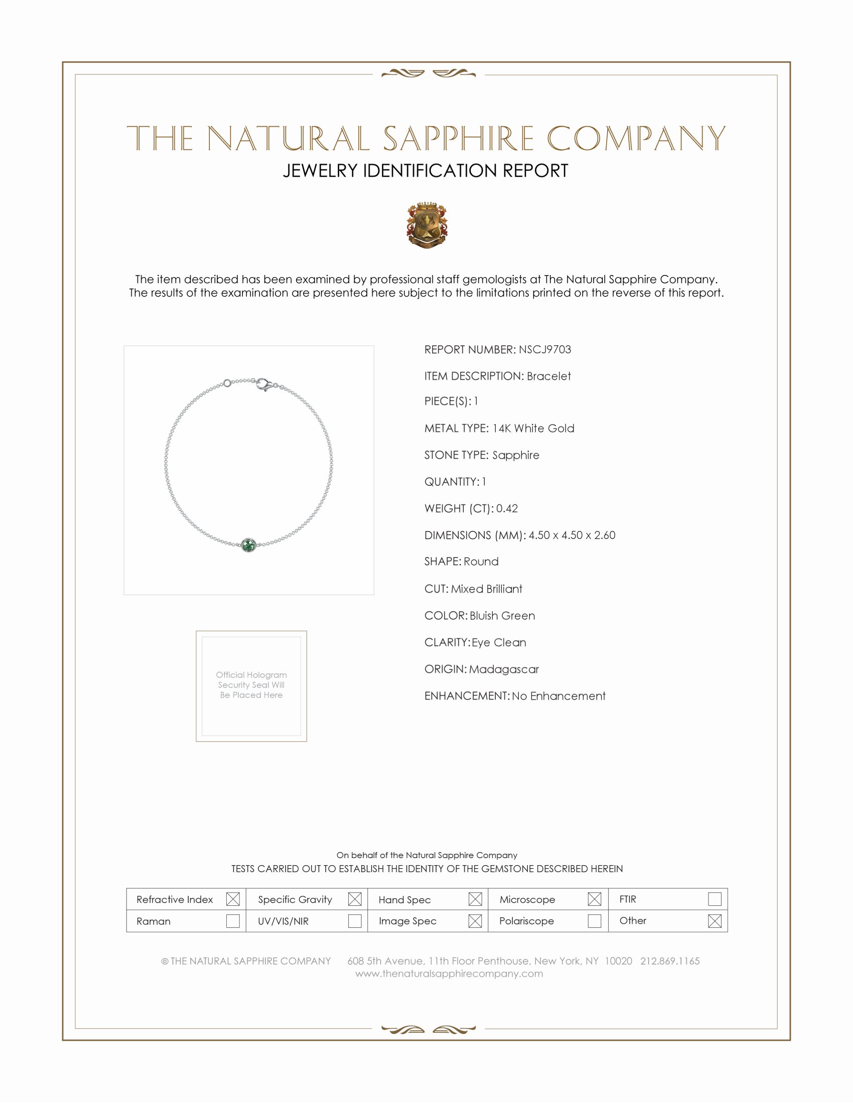 0.42 Ct.Tw. Bluish Green Sapphire Bezel Bracelet, 14K White Gold