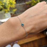 0.42 Ct.Tw. Bluish Green Sapphire Bezel Bracelet, 14K White Gold Life Style