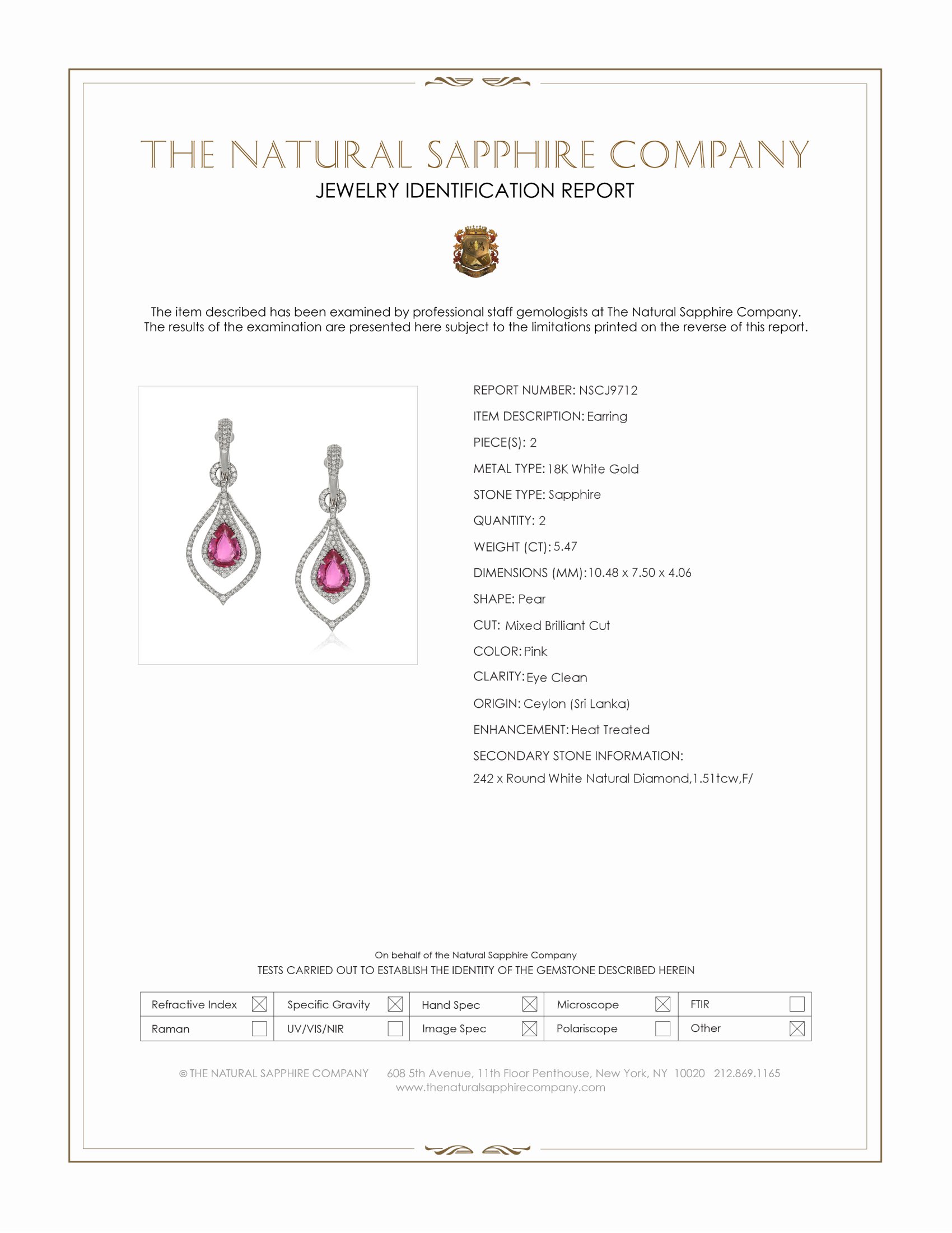 5.47 Ct.Tw. Pink Sapphire and Natural Diamond Pave Earrings, 18K White Gold
