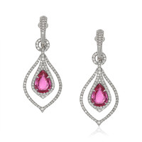 5.47 Ct.Tw. Pink Sapphire and Natural Diamond Hoops Earrings, 18K White Gold Video