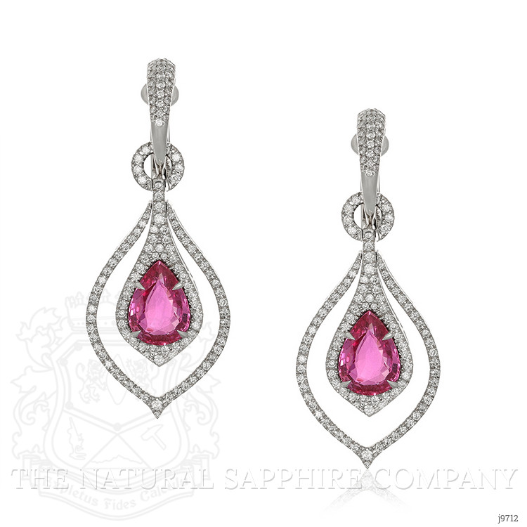 5.47 Ct.Tw. Pink Sapphire and Natural Diamond Hoops Earrings, 18K White Gold