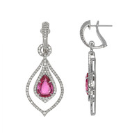 5.47 Ct.Tw. Pink Sapphire and Natural Diamond Hoops Earrings, 18K White Gold Image