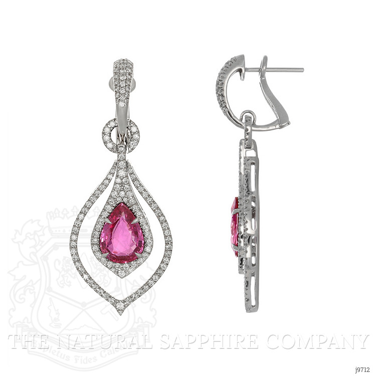 5.47 Ct.Tw. Pink Sapphire and Natural Diamond Hoops Earrings, 18K White Gold