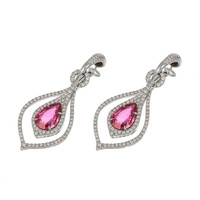 5.47 Ct.Tw. Pink Sapphire and Natural Diamond Hoops Earrings, 18K White Gold Image