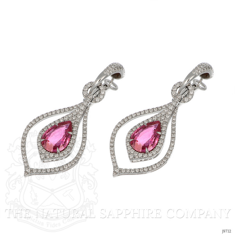 5.47 Ct.Tw. Pink Sapphire and Natural Diamond Hoops Earrings, 18K White Gold
