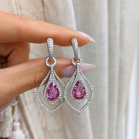 5.47 Ct.Tw. Pink Sapphire and Natural Diamond Hoops Earrings, 18K White Gold Life Style