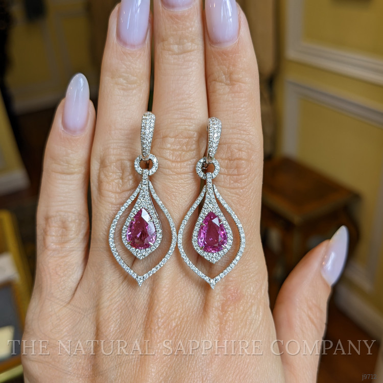 5.47 Ct.Tw. Pink Sapphire and Natural Diamond Hoops Earrings, 18K White Gold