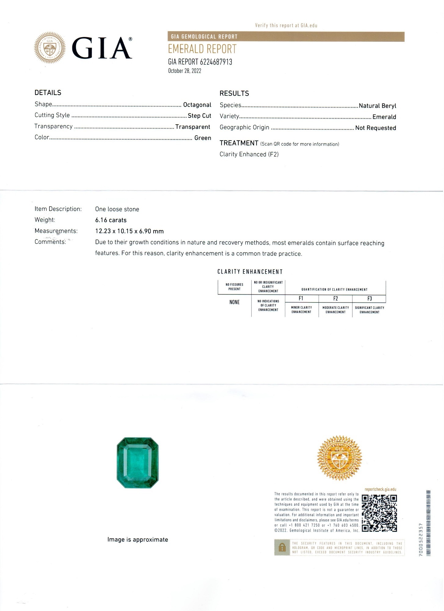 6.16 Ct. Emerald and Natural Diamond Pave Pendant, 18K White Gold