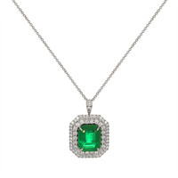 6.16 Ct. Emerald and Natural Diamond Pave Pendant, 18K White Gold Video