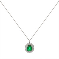 6.16 Ct. Emerald and Natural Diamond Pave Pendant, 18K White Gold Image