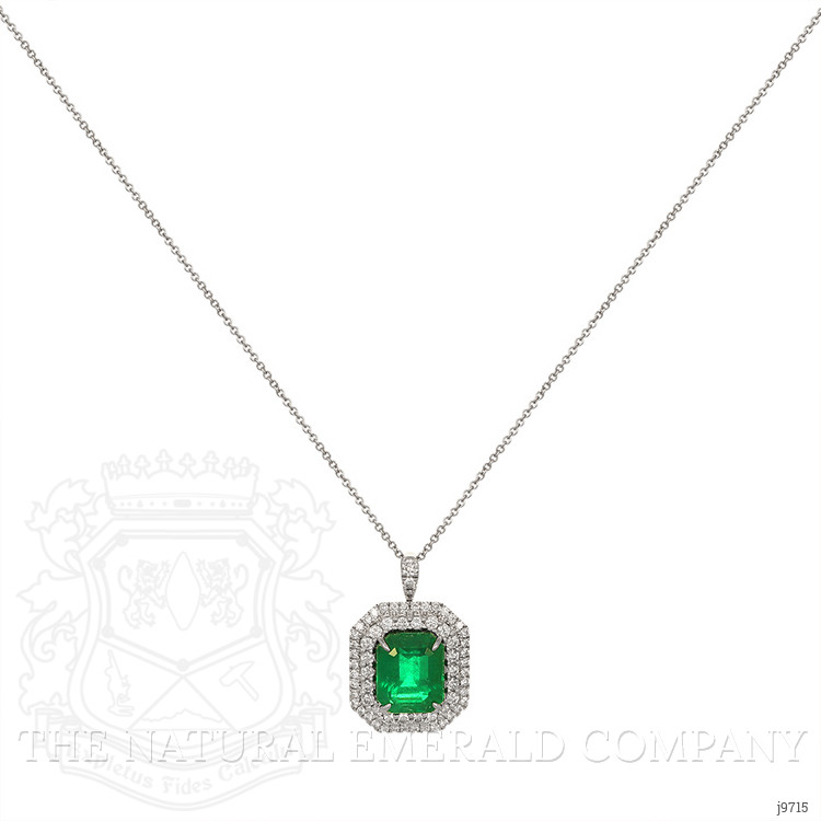 6.16 Ct. Emerald and Natural Diamond Pave Pendant, 18K White Gold