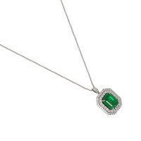 6.16 Ct. Emerald and Natural Diamond Pave Pendant, 18K White Gold Image