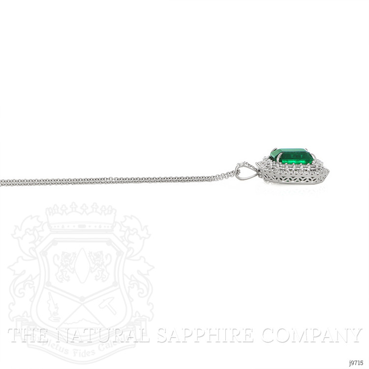 6.16 Ct. Emerald and Natural Diamond Pave Pendant, 18K White Gold