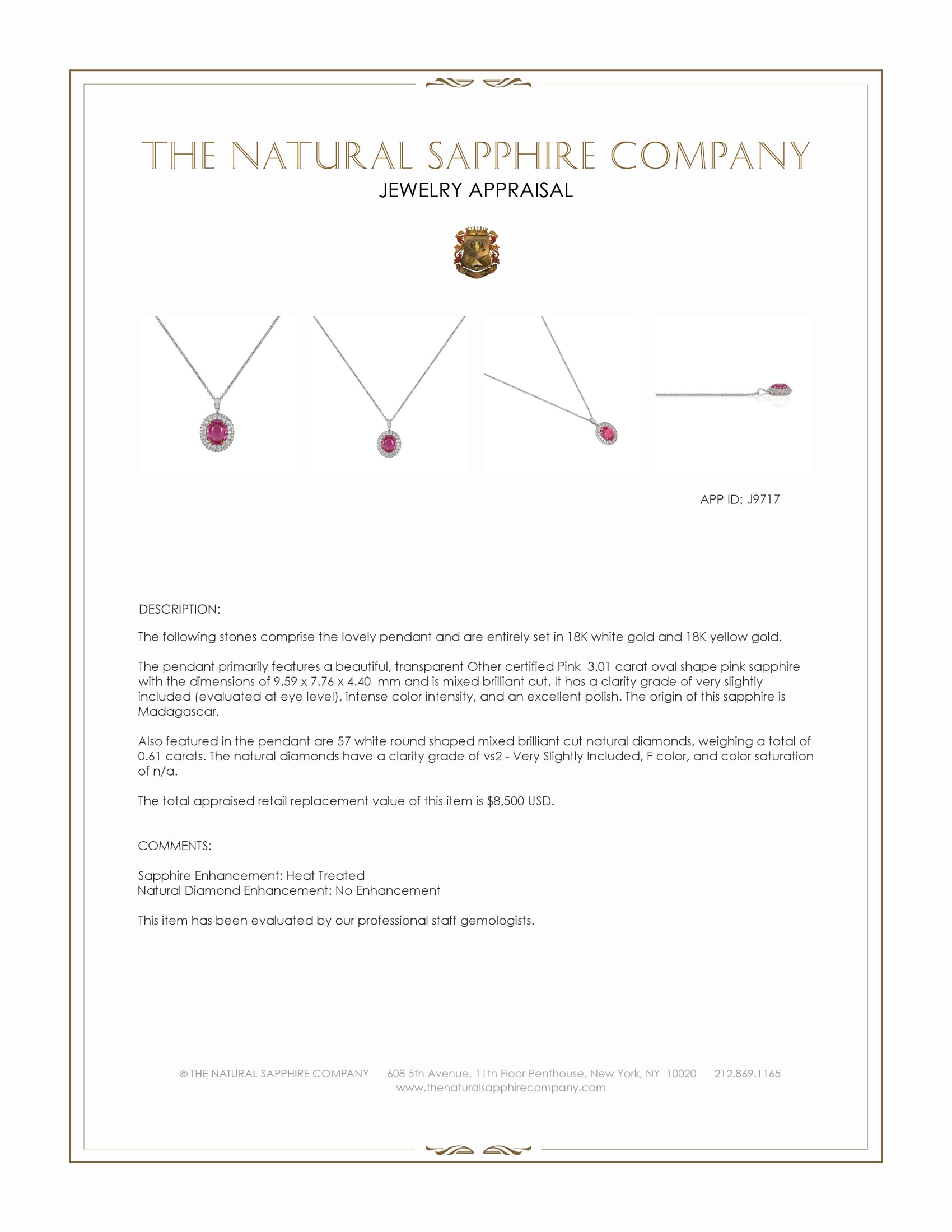 3.01 Ct. Pink Sapphire and Natural Diamond Pave Pendant, 18K White & Yellow