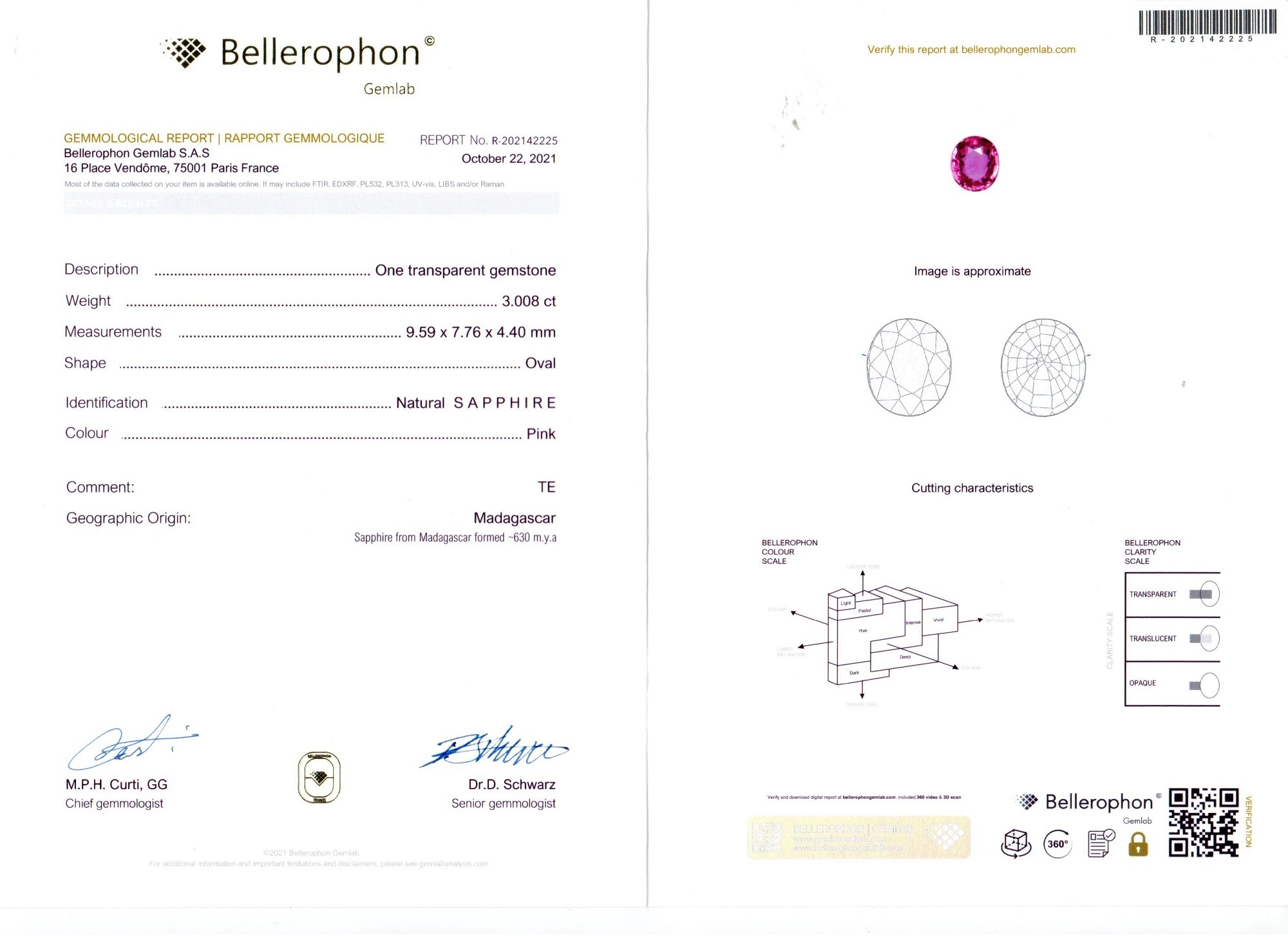 3.01 Ct. Pink Sapphire and Natural Diamond Pave Pendant, 18K White & Yellow