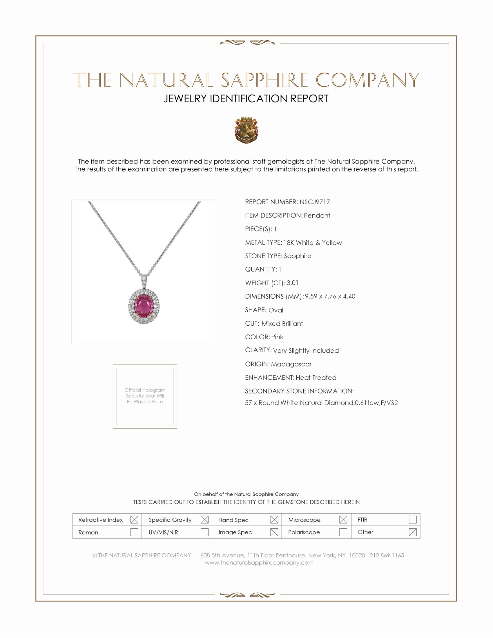 3.01 Ct. Pink Sapphire and Natural Diamond Pave Pendant, 18K White & Yellow