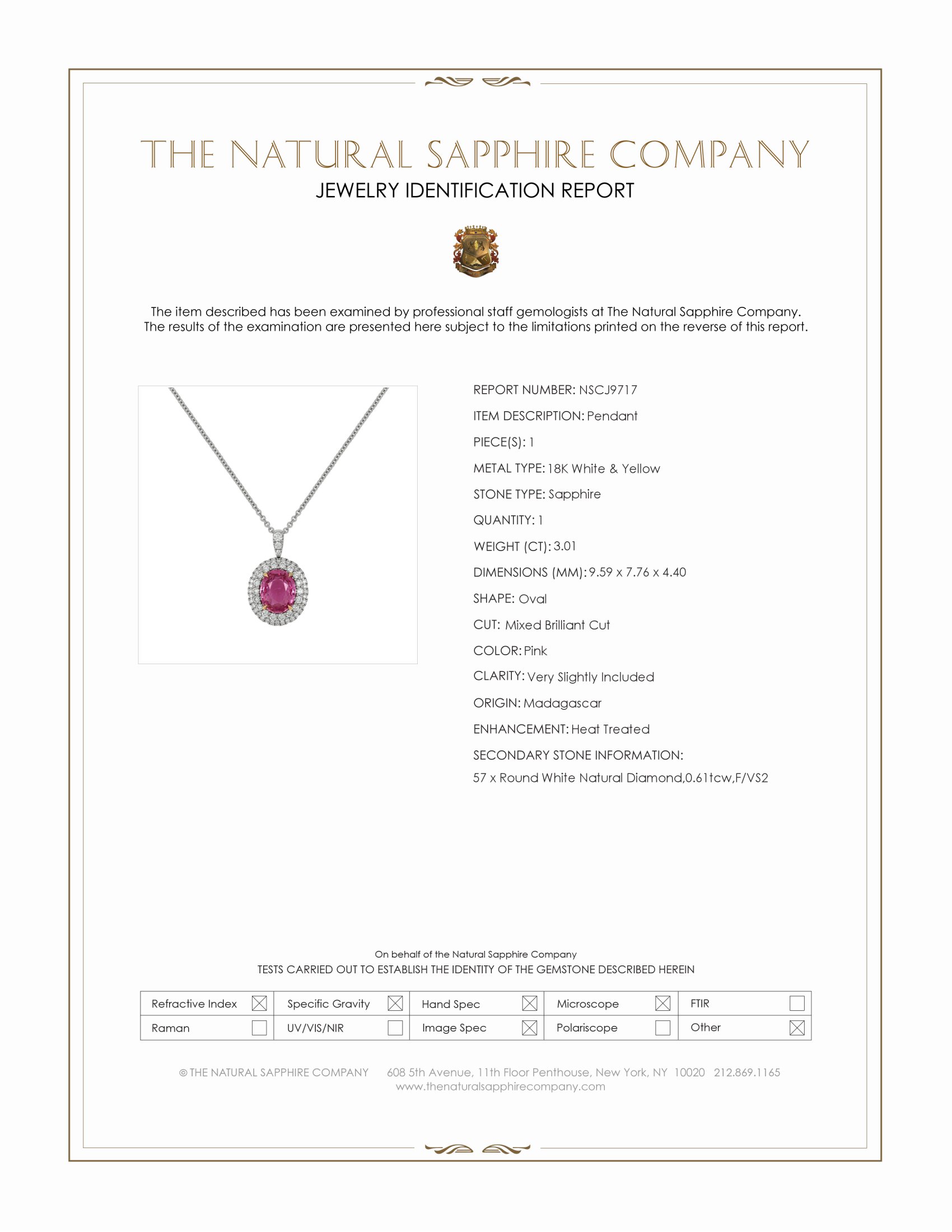 3.01 Ct. Pink Sapphire and Natural Diamond Pave Pendant, 18K White & Yellow