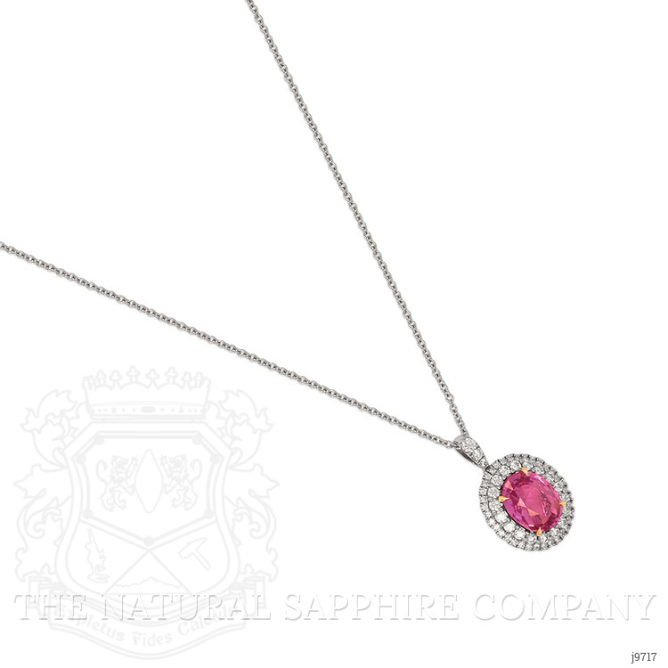 3.01 Ct. Pink Sapphire and Natural Diamond Pave Pendant, 18K White & Yellow